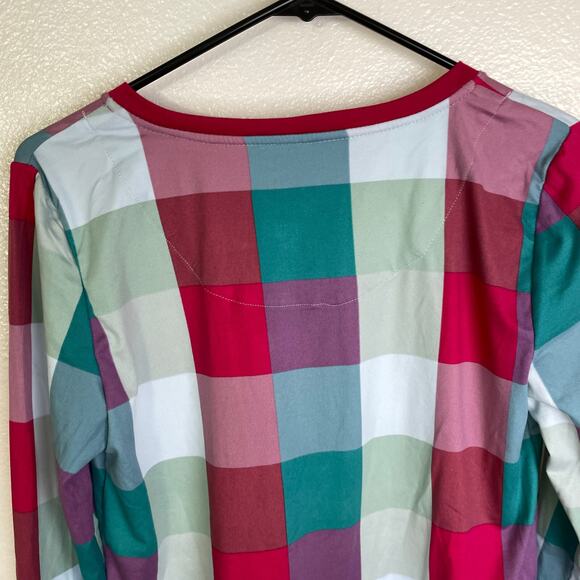 Kate Spade Henley Long Sleeve Pajama Top Small Check Button Pink Multi Cotton - Picture 9 of 13